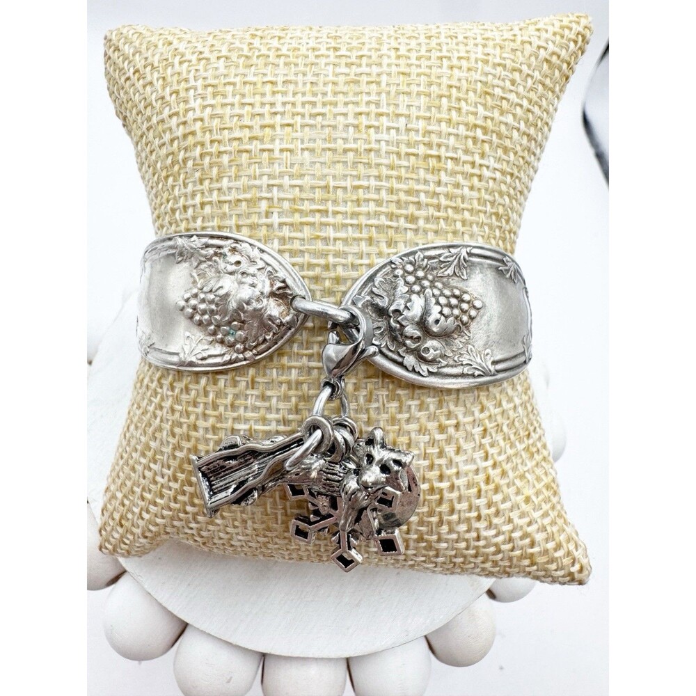 Spoon Bracelet Vintage Rogers Grape Bunch Leaves Spoon With Removable Charm